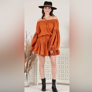 NWT Lucca Couture Sandrine Burnt Orange Long Sleeve Mini Dress Flowy S Small